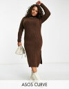 【送料無料】 エイソス レディース ワンピース トップス ASOS DESIGN Curve knitted midi dress with roll neck in brown Brown