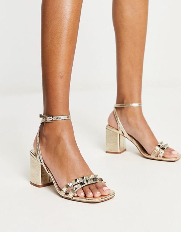 【送料無料】 エイソス レディース サンダル シューズ ASOS DESIGN Heath studded mid heel sandals in gold GOLD