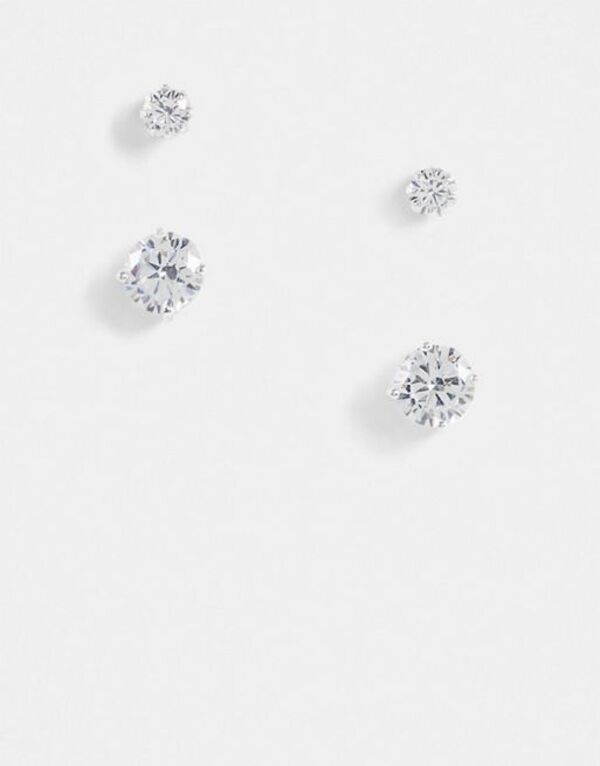 エイソス 【送料無料】 エイソス メンズ ピアス・イヤリング アクセサリー ASOS DESIGN 2-pack stud earrings set with crystal in silver tone Silver