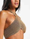  サウスビーチ レディース トップのみ 水着 South Beach mix & match wrap halter bikini top in gold metallic Gold