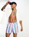 yz GC\X Y n[tpcEV[c  ASOS DESIGN swim shorts in short length in blue/red stripe Multi