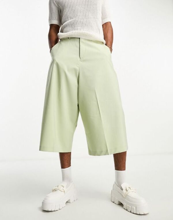  エイソス メンズ カジュアルパンツ ボトムス ASOS DESIGN culotte pants in pale green LIGHT GREEN