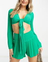 【送料無料】 サウスビーチ レディース ハーフパンツ ショーツ ボトムス South Beach tie front beach crop top and shorts set in green GREEN