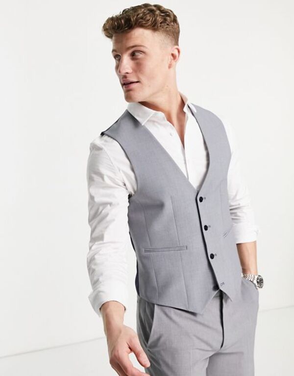 ̵   ٥ ȥåץ ASOS DESIGN super skinny suit vest in mid gray Grey