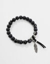 yz GC\X Y uXbgEoOEANbg ANZT[ ASOS DESIGN beaded bracelet with agate stones and feather detail in black Black