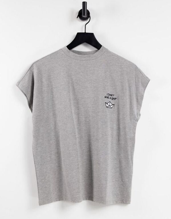 【送料無料】 ノイジーメイ レディース Tシャツ トップス Noisy May cotton T-shirt with what the ship slogan in gray - gray Light Gray