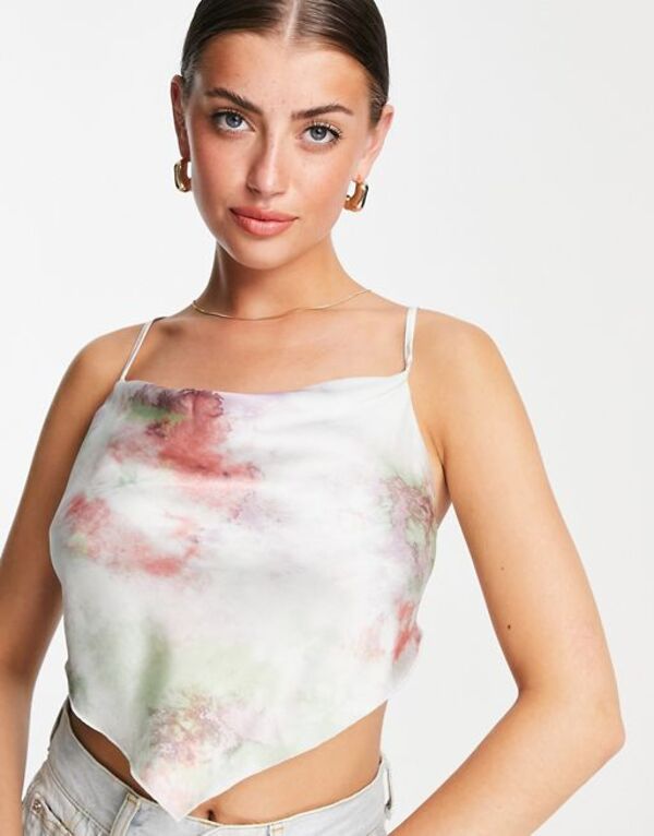yz GC\X fB[X Vc gbvX ASOS DESIGN satin scarf top with cowl neck and lace up back in tie dye Multi