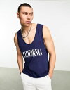 【送料無料】 エイソス メンズ タンクトップ トップス ASOS Design oversized tank top in navy with California print NAVY