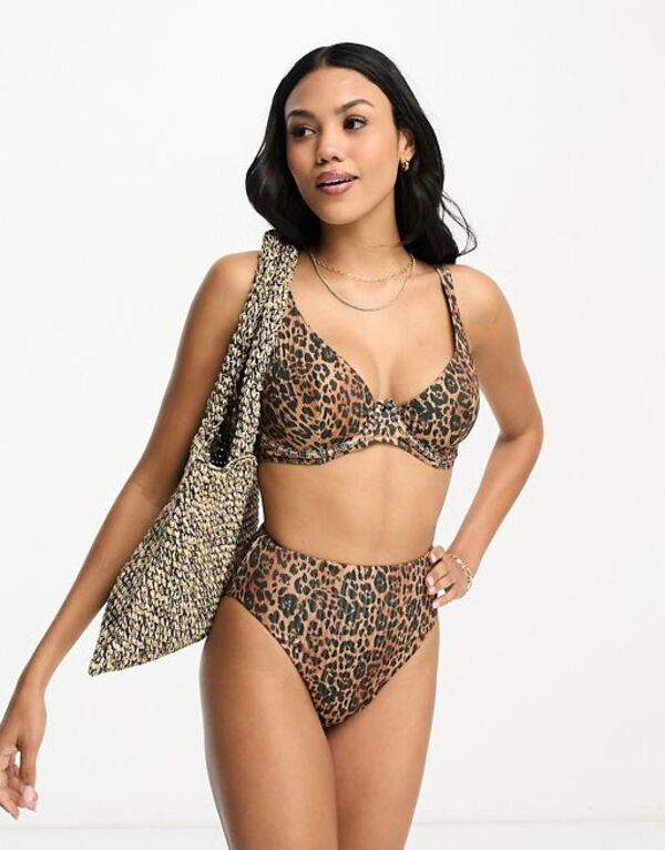 【送料無料】 エイソス レディース トップのみ 水着 ASOS DESIGN fuller bust mix and match rib step front underwired bikini top in leopard print LEOPARD ANIMAL PRINT
