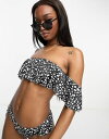 yz GC\X fB[X gbv̂  ASOS DESIGN mix and match off-shoulder frill bikini top with detachable sleeves in monochrome dot print Mono polka dot