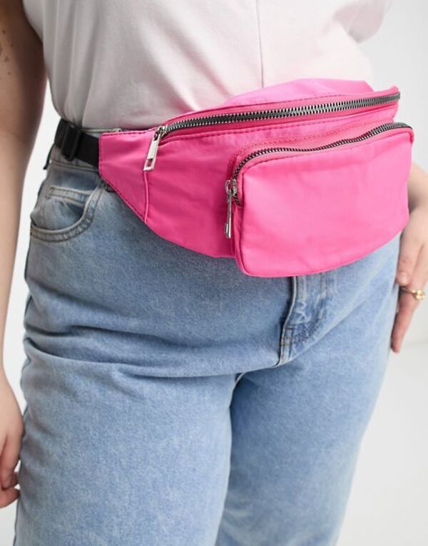 【送料無料】 エイソス レディース ボディバッグ・ウエストポーチ バッグ ASOS DESIGN Curve fanny pack with front pocket in pink PINK