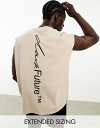 【送料無料】 エイソス メンズ タンクトップ トップス ASOS Dark Future oversized tank top with logo spine print in beige BEIGE