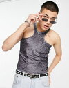 【送料無料】 エイソス メンズ タンクトップ トップス ASOS DESIGN muscle fit tank top in gray stripe velour Gray