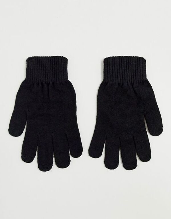 yz GC\X fB[X  ANZT[ ASOS DESIGN touch screen gloves in polyester in black Black