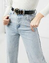 yz GC\X fB[X xg ANZT[ ASOS DESIGN leather waist and hip jeans belt with triangle buckle and metal keepers Black