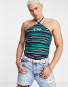 【送料無料】 エイソス メンズ タンクトップ トップス ASOS DESIGN stripe halter neck tank top in green with front print GREEN