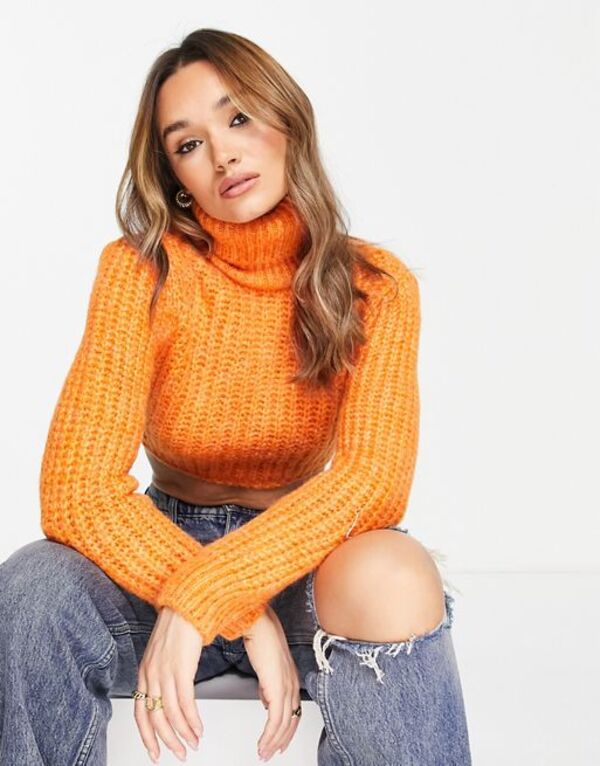 マンゴ 【送料無料】 マンゴ レディース ニット・セーター アウター Mango roll neck cropped sweater in orange Orange