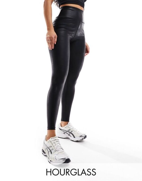 yz GC\X fB[X MX {gX ASOS 4505 Hourglass 7/8 gym leggings in animal gloss black Black