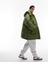 トップショップ 【送料無料】 トップショップ レディース ジャケット・ブルゾン アウター Topshop oversized hooded puffer jacket with front pockets in khaki Khaki