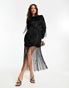 エイソス 【送料無料】 エイソス レディース ワンピース トップス ASOS DESIGN embellished fringe beaded mini dress with beaded hem in black Black