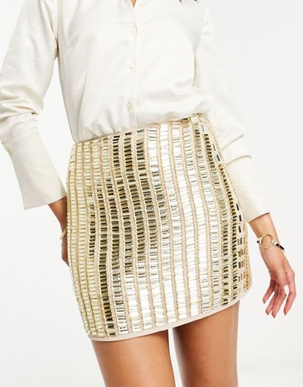  エイソス レディース スカート ボトムス ASOS DESIGN all over gem embellishment mini skirt in gold GOLD