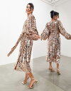 【送料無料】 エイソス レディース ワンピース トップス ASOS EDITION batwing sleeve sequin wrap midi dress in gold Gold