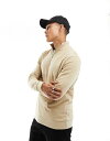 エイソス 【送料無料】 エイソス メンズ パーカー・スウェット アウター ASOS DESIGN sweatshirt with half zip in beige Sesame