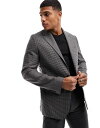  ジャンニ フェロー メンズ ジャケット・ブルゾン アウター Gianni Feraud dogtooth black and white slim suit jacket in navy gray NAVY