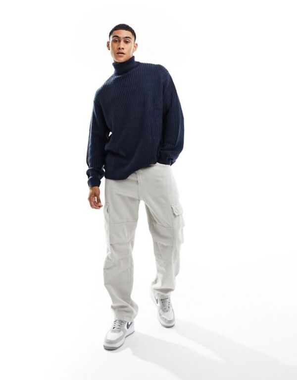 【送料無料】 エイソス メンズ ニット・セーター アウター ASOS DESIGN oversized knit fisherman rib roll neck sweater in navy NAVY