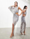 エイソス 【送料無料】 エイソス レディース ワンピース トップス ASOS EDITION one sleeve cut out detail maxi dress in silver sequin Silver