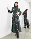 エイソス 【送料無料】 エイソス レディース ワンピース トップス ASOS EDITION high neck long sleeve ruched back detail dress in blurred floral Blurred floral