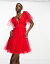 ̵ 졼  ӡ ǥ ԡ ȥåץ Lace &Beads tulle mini dress with frill detail in red RED