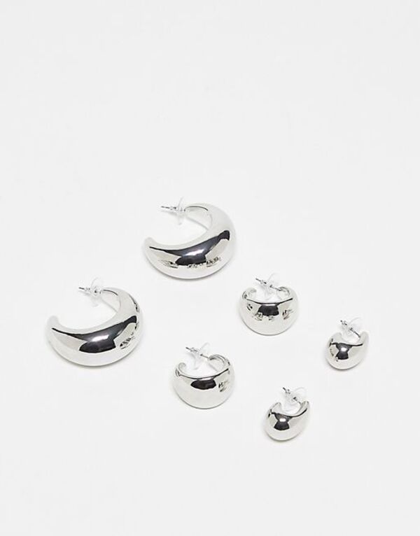 エイソス 【送料無料】 エイソス レディース ピアス・イヤリング アクセサリー ASOS DESIGN pack of 3 hoop earrings with wide sleek design in silver tone Silver