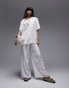 【送料無料】 トップショップ レディース カジュアルパンツ ボトムス Topshop pull on crinkle wide leg pants in ecru - part of a set ECRU