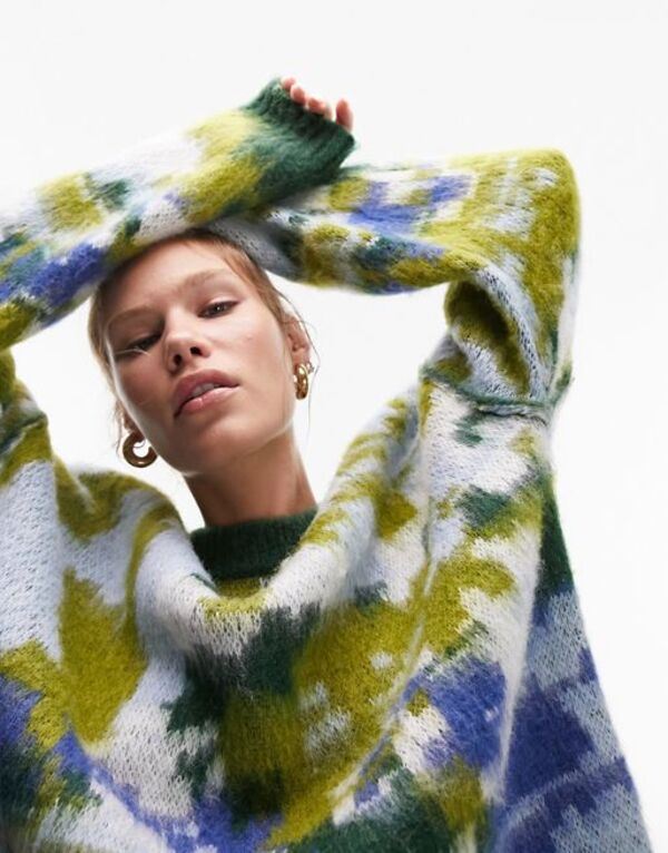 【送料無料】 トップショップ レディース ニット・セーター アウター Topshop knitted oversized abstract print sweater in multi Multiのサムネイル