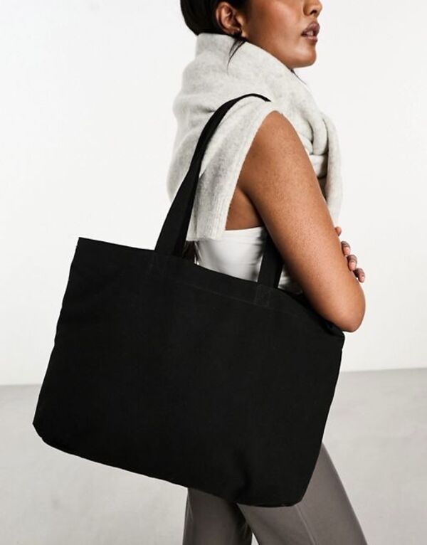 【送料無料】 エイソス レディース トートバッグ バッグ ASOS DESIGN laptop compartment canvas tote bag in black Black
