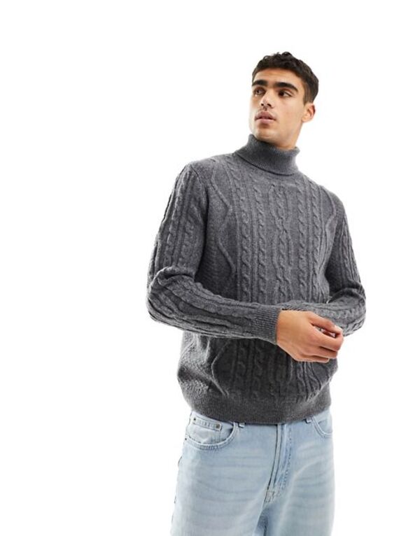 【送料無料】 エイソス メンズ ニット・セーター アウター ASOS DESIGN heavyweight knit cable turtle neck sweater in charcoal CHARCOAL