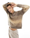 エイソス 【送料無料】 エイソス メンズ ニット・セーター アウター ASOS DESIGN oversized knit brushed ombre striped sweater in stone BEIGE