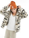 エイソス 【送料無料】 エイソス メンズ ジャケット・ブルゾン アウター ASOS DESIGN oversized walker jacket in neutral tiger print ECRU