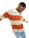 【送料無料】 エイソス メンズ ポロシャツ トップス ASOS DESIGN knitted relaxed rugby striped boucle sweater in orange and white Multi