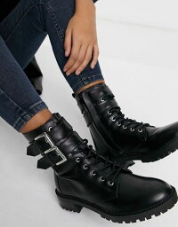 ベルシュカ ブーツ（レディース） 【送料無料】 ベルシュカ レディース ブーツ・レインブーツ シューズ Bershka biker boot with buckle detail in black Black