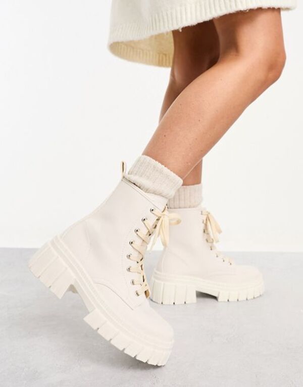 【送料無料】 エイソス レディース ブーツ・レインブーツ シューズ ASOS DESIGN Auto chunky lace up boots in off-white Off-white