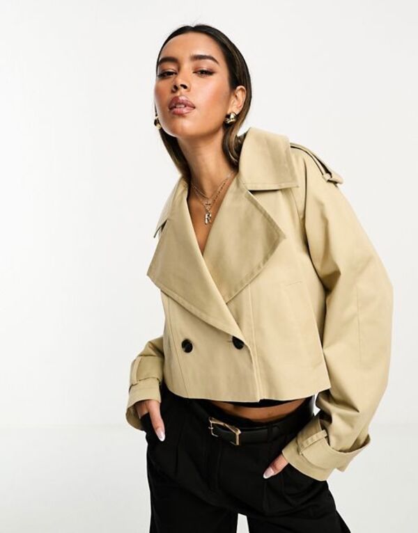 エイソス トレンチコート レディース 【送料無料】 エイソス レディース ジャケット・ブルゾン アウター ASOS DESIGN cropped trench coat in stone Stone