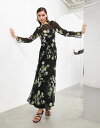 エイソス 【送料無料】 エイソス レディース ワンピース トップス ASOS EDITION long sleeve chiffon maxi dress with frills in black floral Black Floral