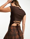 【送料無料】 コットンオン レディース シャツ トップス Cotton:On tie detail backless crop top in dark brown DARK OAK