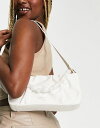 yz t`RlNV fB[X V_[obO obO French Connection pleated shoulder bag with bead handle in natural white CREAM