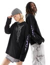  ウィークデイ レディース Tシャツ トップス Weekday Unisex long sleeve T-shirt with placement graphic prints in black exclusive to ASOS Black