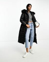 リバーアイランド 【送料無料】 リバーアイランド レディース コート アウター River Island maxi belted puffer with faux fur hood in black Black