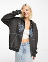 yz fCW[Xg[g fB[X p[J[EXEFbg AE^[ Daisy Street oversized zip front hoodie in washed gray with butterfly graphic Washed Charcoal