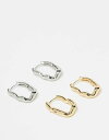 エイソス 【送料無料】 エイソス レディース ピアス・イヤリング アクセサリー ASOS DESIGN pack of 2 clicker hoop earrings with mixed silver and gold tone with molten detail Multi